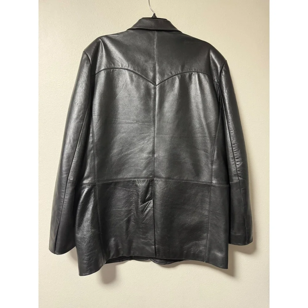 Modal New York Mens Black‎ Leather Western Blazer Jacket Coat Lined Size Medium